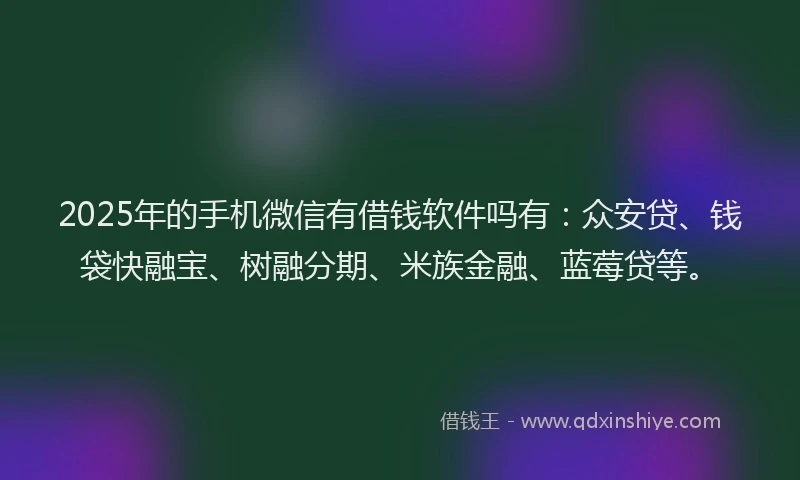 2025年的手机微信有借钱软件吗有：众安贷、钱袋快融宝、树融分期、米族金融、蓝莓贷等。