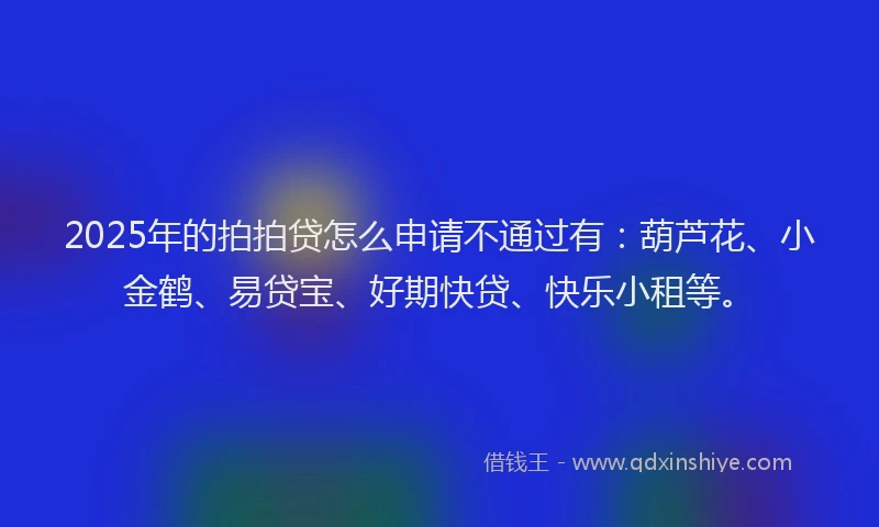 2025年的拍拍贷怎么申请不通过有：葫芦花、小金鹤、易贷宝、好期快贷、快乐小租等。