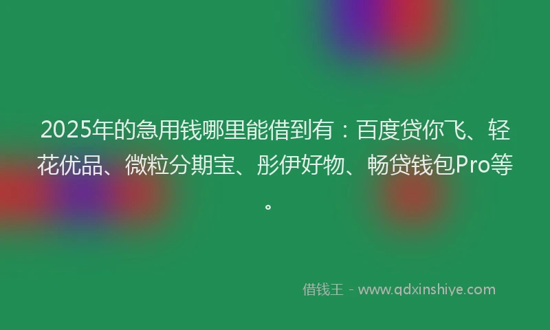 2025年的急用钱哪里能借到有：百度贷你飞、轻花优品、微粒分期宝、彤伊好物、畅贷钱包Pro等。