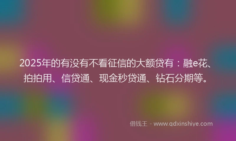 2025年的有没有不看征信的大额贷有：融e花、拍拍用、信贷通、现金秒贷通、钻石分期等。