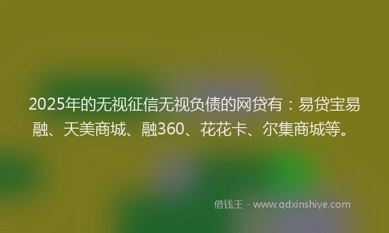2025年的无视征信无视负债的网贷有：易贷宝易融、天美商城、融360、花花卡、尔集商城等。