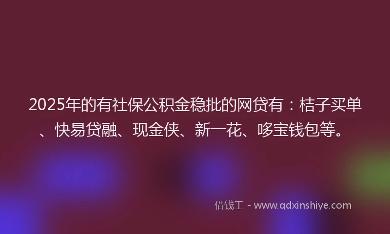 2025年的有社保公积金稳批的网贷有：桔子买单、快易贷融、现金侠、新一花、哆宝钱包等。
