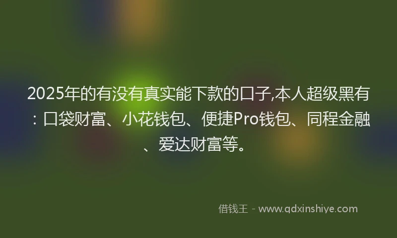 2025年的有没有真实能下款的口子,本人超级黑有：口袋财富、小花钱包、便捷Pro钱包、同程金融、爱达财富等。