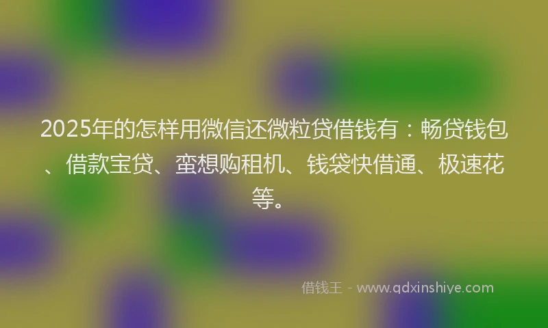 2025年的怎样用微信还微粒贷借钱有：畅贷钱包、借款宝贷、蛮想购租机、钱袋快借通、极速花等。