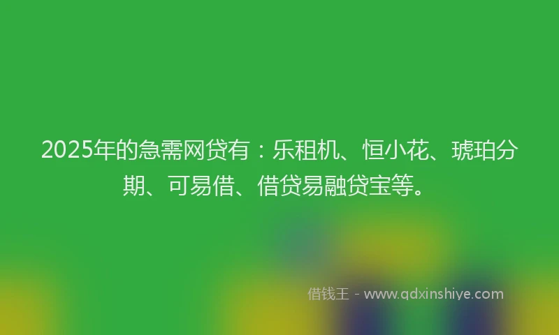 2025年的急需网贷有：乐租机、恒小花、琥珀分期、可易借、借贷易融贷宝等。