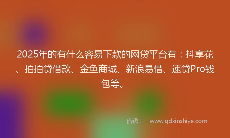 2025年的有什么容易下款的网贷平台有：抖享花、拍拍贷借款、金鱼商城、新浪易借、速贷Pro钱包等。