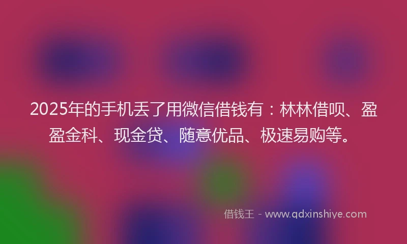 2025年的手机丢了用微信借钱有：林林借呗、盈盈金科、现金贷、随意优品、极速易购等。