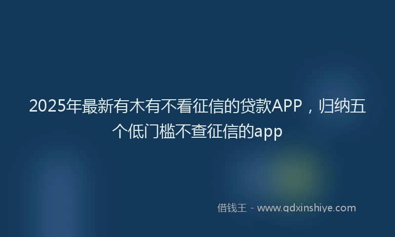 2025年最新有木有不看征信的贷款APP，归纳五个低门槛不查征信的app