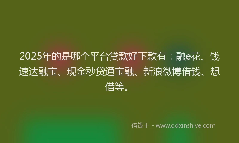 2025年的是哪个平台贷款好下款有：融e花、钱速达融宝、现金秒贷通宝融、新浪微博借钱、想借等。
