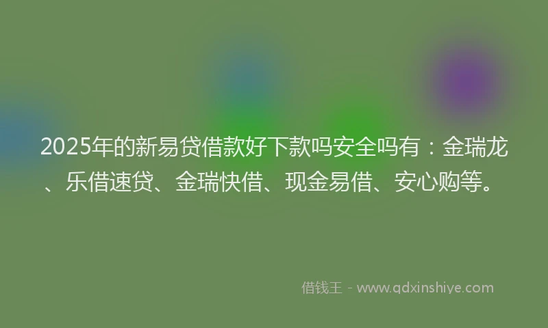 2025年的新易贷借款好下款吗安全吗有：金瑞龙、乐借速贷、金瑞快借、现金易借、安心购等。