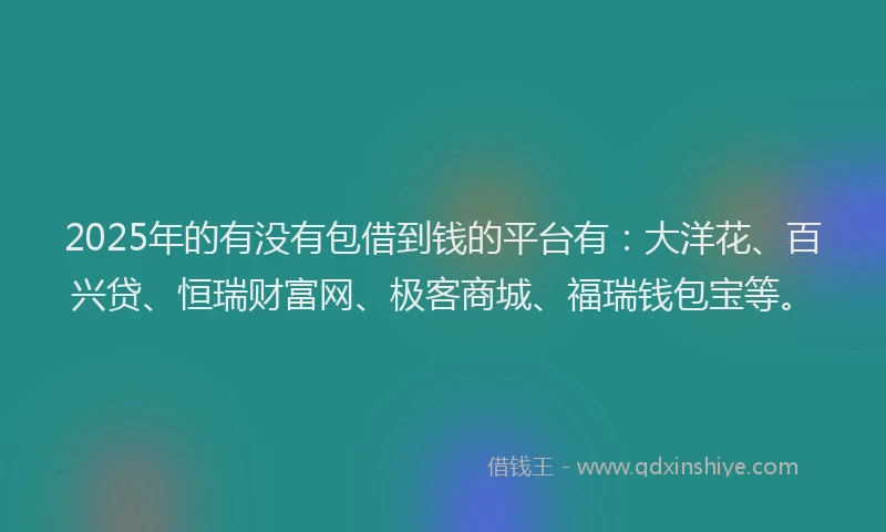 2025年的有没有包借到钱的平台有：大洋花、百兴贷、恒瑞财富网、极客商城、福瑞钱包宝等。