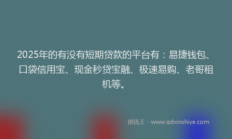 2025年的有没有短期贷款的平台有：易捷钱包、口袋信用宝、现金秒贷宝融、极速易购、老哥租机等。