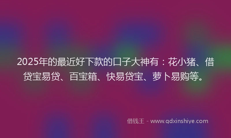 2025年的最近好下款的口子大神有：花小猪、借贷宝易贷、百宝箱、快易贷宝、萝卜易购等。