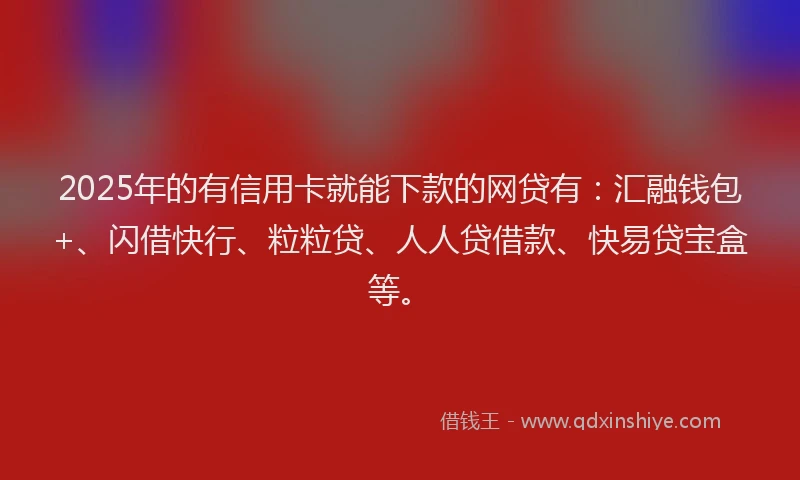2025年的有信用卡就能下款的网贷有：汇融钱包+、闪借快行、粒粒贷、人人贷借款、快易贷宝盒等。