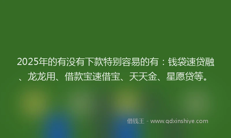 2025年的有没有下款特别容易的有：钱袋速贷融、龙龙用、借款宝速借宝、天天金、星愿贷等。