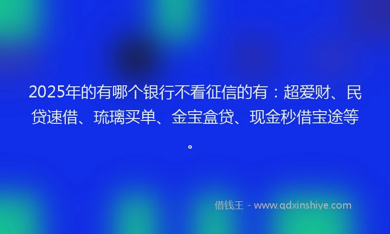 2025年的有哪个银行不看征信的有：超爱财、民贷速借、琉璃买单、金宝盒贷、现金秒借宝途等。