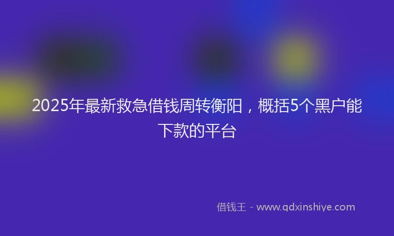 2025年最新救急借钱周转衡阳,概括5个黑户能下款的平台