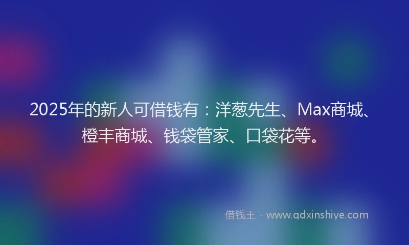 2025年的新人可借钱有：洋葱先生、Max商城、橙丰商城、钱袋管家、口袋花等。