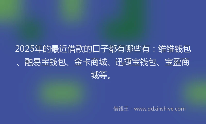 2025年的最近借款的口子都有哪些有：维维钱包、融易宝钱包、金卡商城、迅捷宝钱包、宝盈商城等。