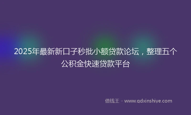 2025年最新新口子秒批小额贷款论坛，整理五个公积金快速贷款平台