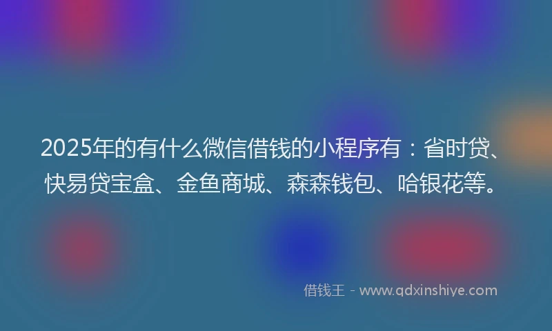 2025年的有什么微信借钱的小程序有：省时贷、快易贷宝盒、金鱼商城、森森钱包、哈银花等。