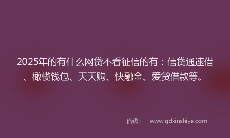 2025年的有什么网贷不看征信的有：信贷通速借、橄榄钱包、天天购、快融金、爱贷借款等。