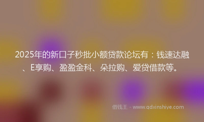 2025年的新口子秒批小额贷款论坛有：钱速达融、E享购、盈盈金科、朵拉购、爱贷借款等。