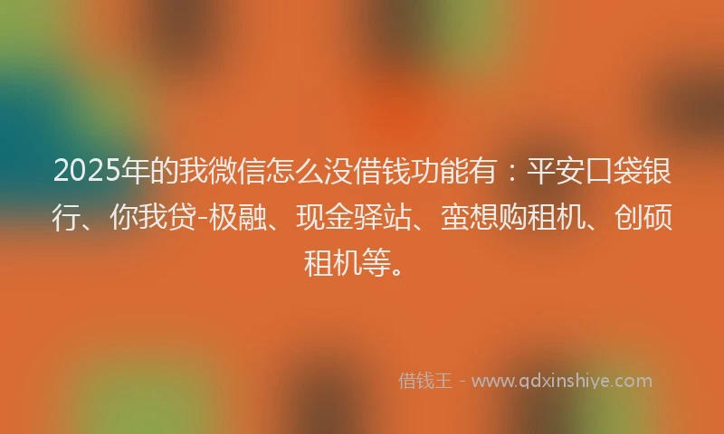 2025年的我微信怎么没借钱功能有：平安口袋银行、你我贷-极融、现金驿站、蛮想购租机、创硕租机等。