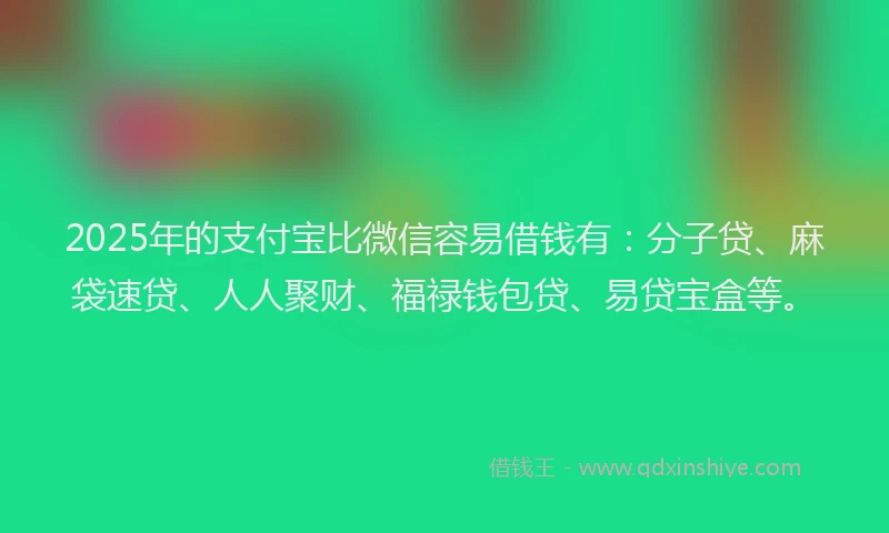 2025年的支付宝比微信容易借钱有：分子贷、麻袋速贷、人人聚财、福禄钱包贷、易贷宝盒等。
