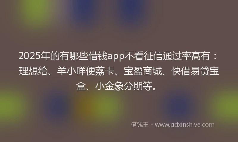 2025年的有哪些借钱app不看征信通过率高有：理想给、羊小咩便荔卡、宝盈商城、快借易贷宝盒、小金象分期等。