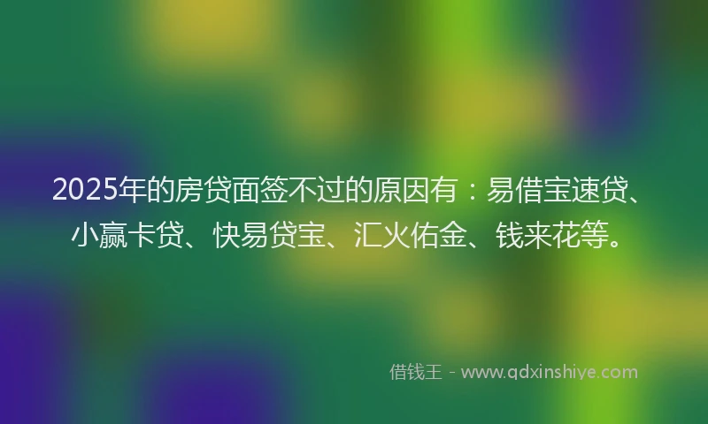 2025年的房贷面签不过的原因有：易借宝速贷、小赢卡贷、快易贷宝、汇火佑金、钱来花等。
