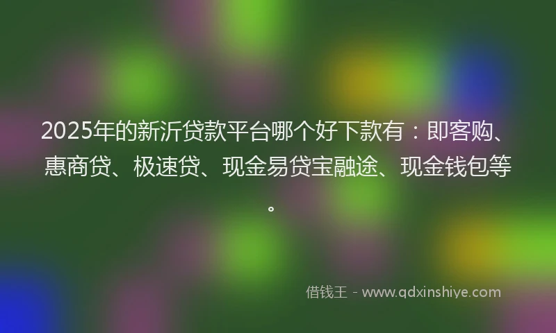 2025年的新沂贷款平台哪个好下款有:即客购、惠商贷、极速贷、现金易贷宝融途、现金钱包等。