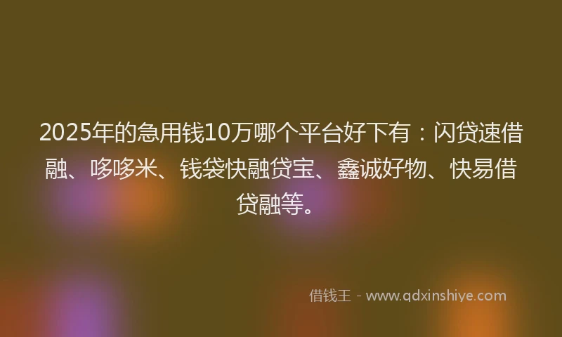 2025年的急用钱10万哪个平台好下有：闪贷速借融、哆哆米、钱袋快融贷宝、鑫诚好物、快易借贷融等。
