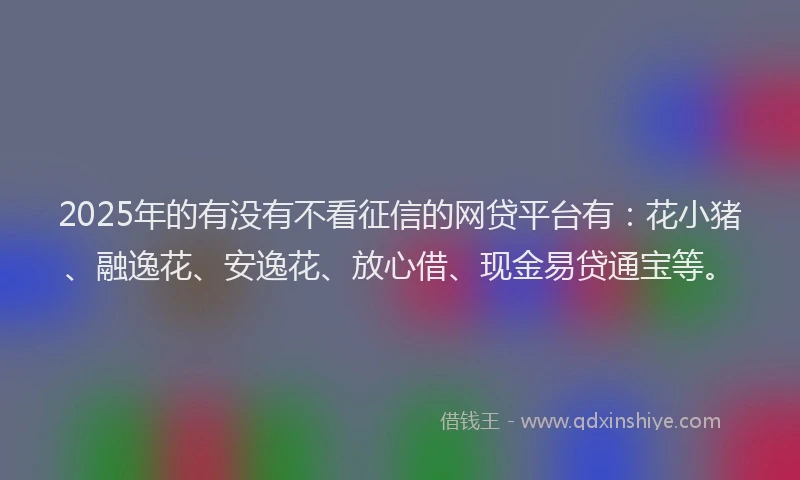 2025年的有没有不看征信的网贷平台有：花小猪、融逸花、安逸花、放心借、现金易贷通宝等。