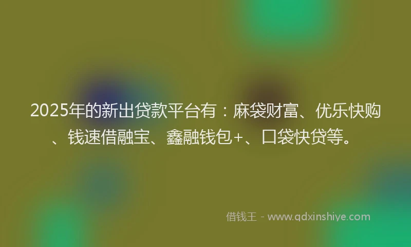 2025年的新出贷款平台有：麻袋财富、优乐快购、钱速借融宝、鑫融钱包+、口袋快贷等。