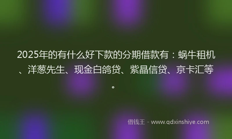 2025年的有什么好下款的分期借款有：蜗牛租机、洋葱先生、现金白鸽贷、紫晶信贷、京卡汇等。