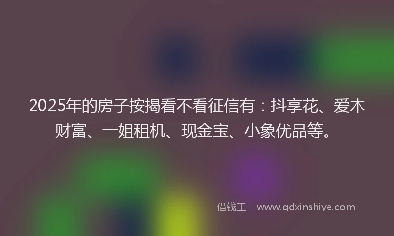 2025年的房子按揭看不看征信有：抖享花、爱木财富、一姐租机、现金宝、小象优品等。