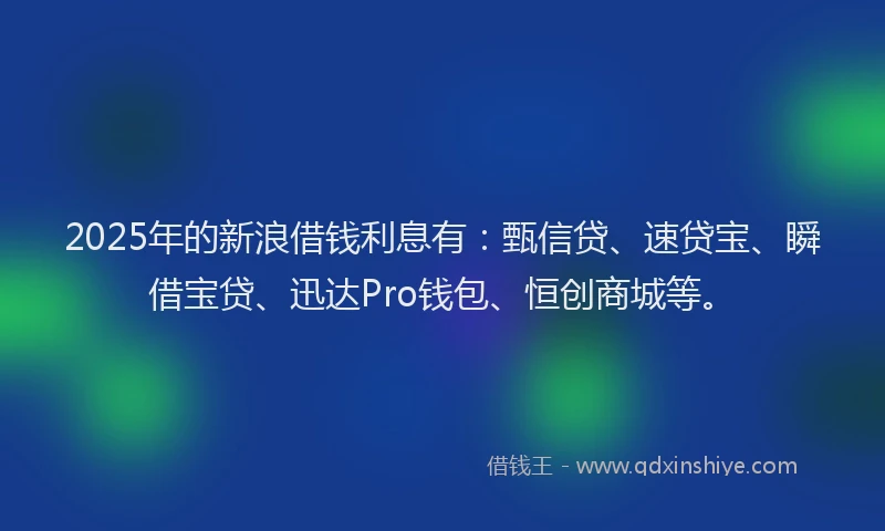 2025年的新浪借钱利息有：甄信贷、速贷宝、瞬借宝贷、迅达Pro钱包、恒创商城等。