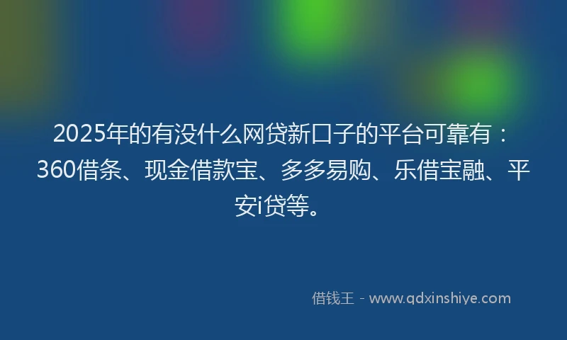 2025年的有没什么网贷新口子的平台可靠有：360借条、现金借款宝、多多易购、乐借宝融、平安i贷等。
