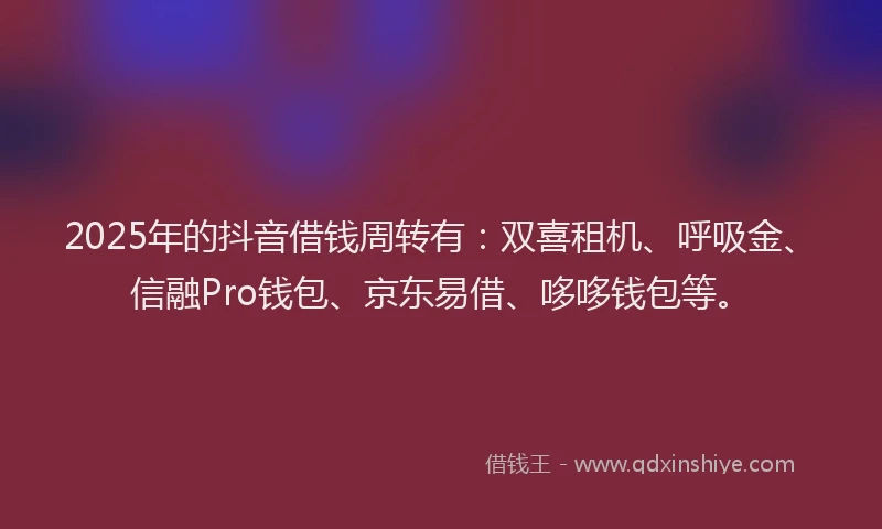 2025年的抖音借钱周转有：双喜租机、呼吸金、信融Pro钱包、京东易借、哆哆钱包等。