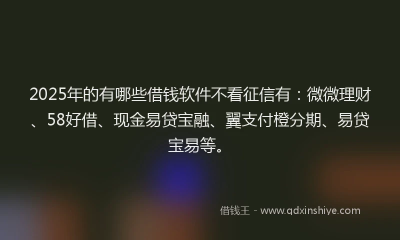 2025年的有哪些借钱软件不看征信有：微微理财、58好借、现金易贷宝融、翼支付橙分期、易贷宝易等。