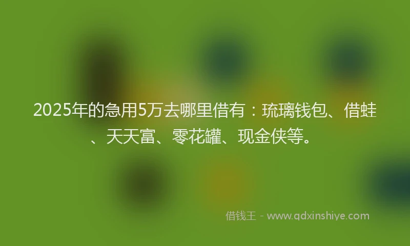 2025年的急用5万去哪里借有：琉璃钱包、借蛙、天天富、零花罐、现金侠等。