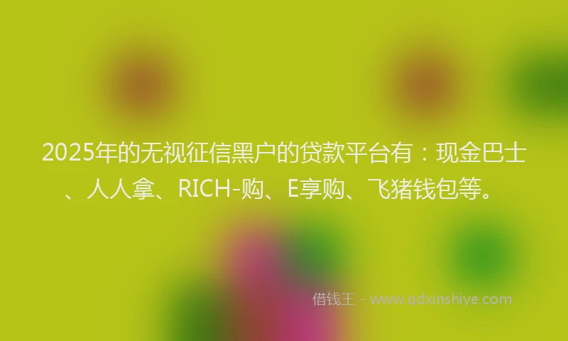 2025年的无视征信黑户的贷款平台有：现金巴士、人人拿、RICH-购、E享购、飞猪钱包等。