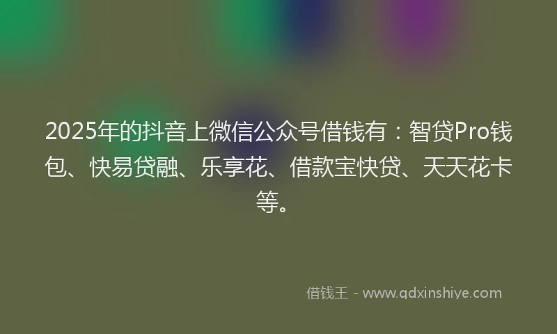 2025年的抖音上微信公众号借钱有：智贷Pro钱包、快易贷融、乐享花、借款宝快贷、天天花卡等。