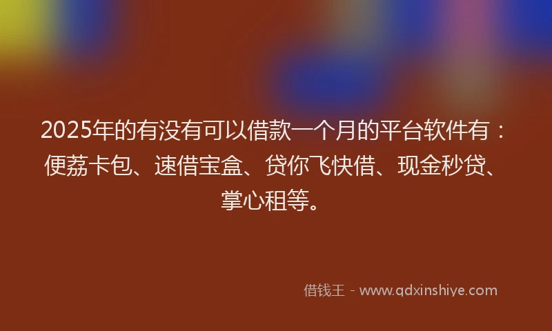 2025年的有没有可以借款一个月的平台软件有：便荔卡包、速借宝盒、贷你飞快借、现金秒贷、掌心租等。