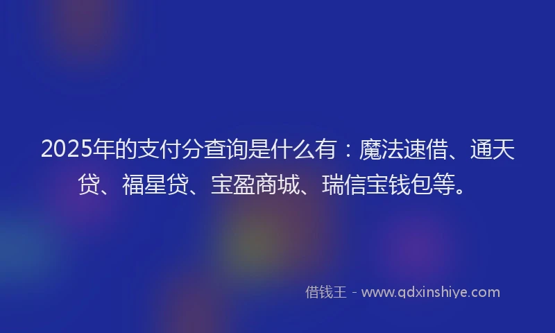 2025年的支付分查询是什么有：魔法速借、通天贷、福星贷、宝盈商城、瑞信宝钱包等。