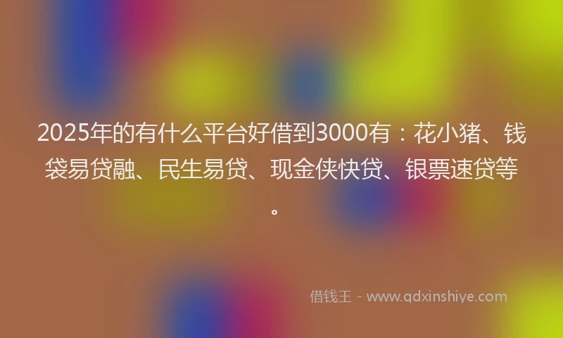 2025年的有什么平台好借到3000有：花小猪、钱袋易贷融、民生易贷、现金侠快贷、银票速贷等。