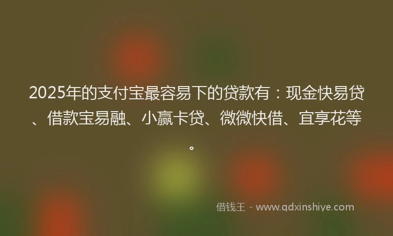 2025年的支付宝最容易下的贷款有：现金快易贷、借款宝易融、小赢卡贷、微微快借、宜享花等。