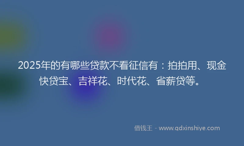 2025年的有哪些贷款不看征信有：拍拍用、现金快贷宝、吉祥花、时代花、省薪贷等。