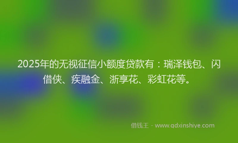2025年的无视征信小额度贷款有：瑞泽钱包、闪借侠、疾融金、浙享花、彩虹花等。